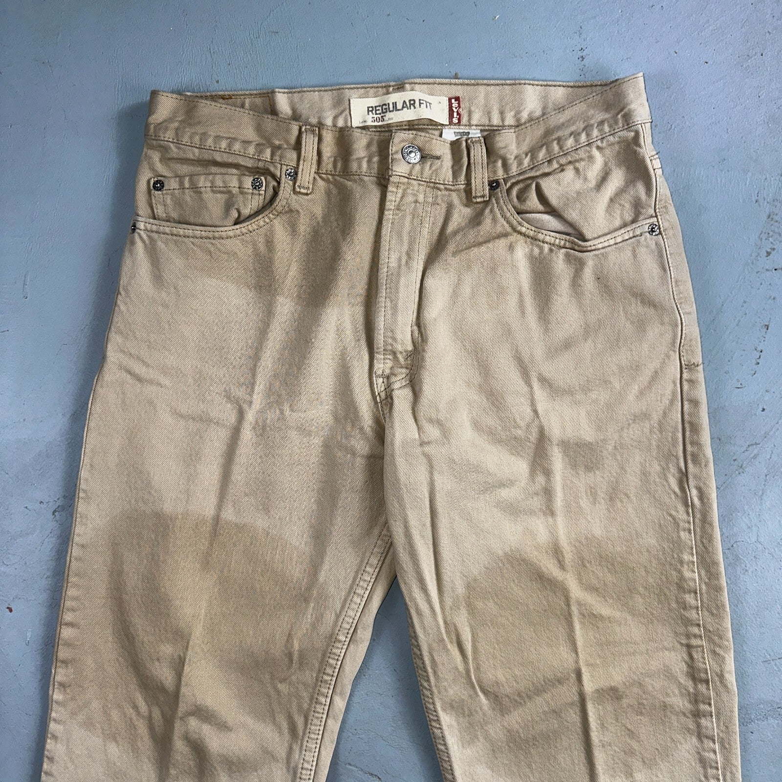 Levis 505 Vintage Y2K Jeans Beige Stained Zipper Fly Straight 34x29 Act 32x28