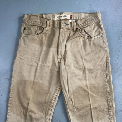 Levis 505 Vintage Y2K Jeans Beige Stained Zipper Fly Straight 34x29 Act 32x28