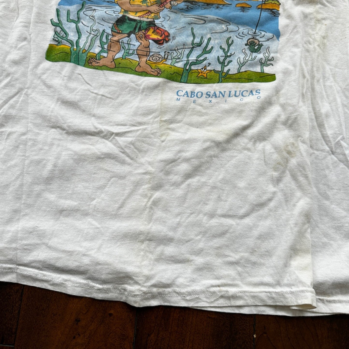 Happy Fisherman Funny Joke Humor Adult Vintage T Shirt Y2K Cabo San Lucas Suck