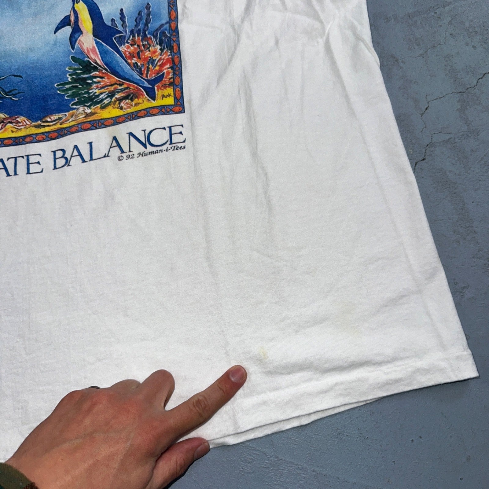 Vintage 1992 A Delicate Balance Dolphins Humanitees T Shirt Hanes XL 90s Flordia