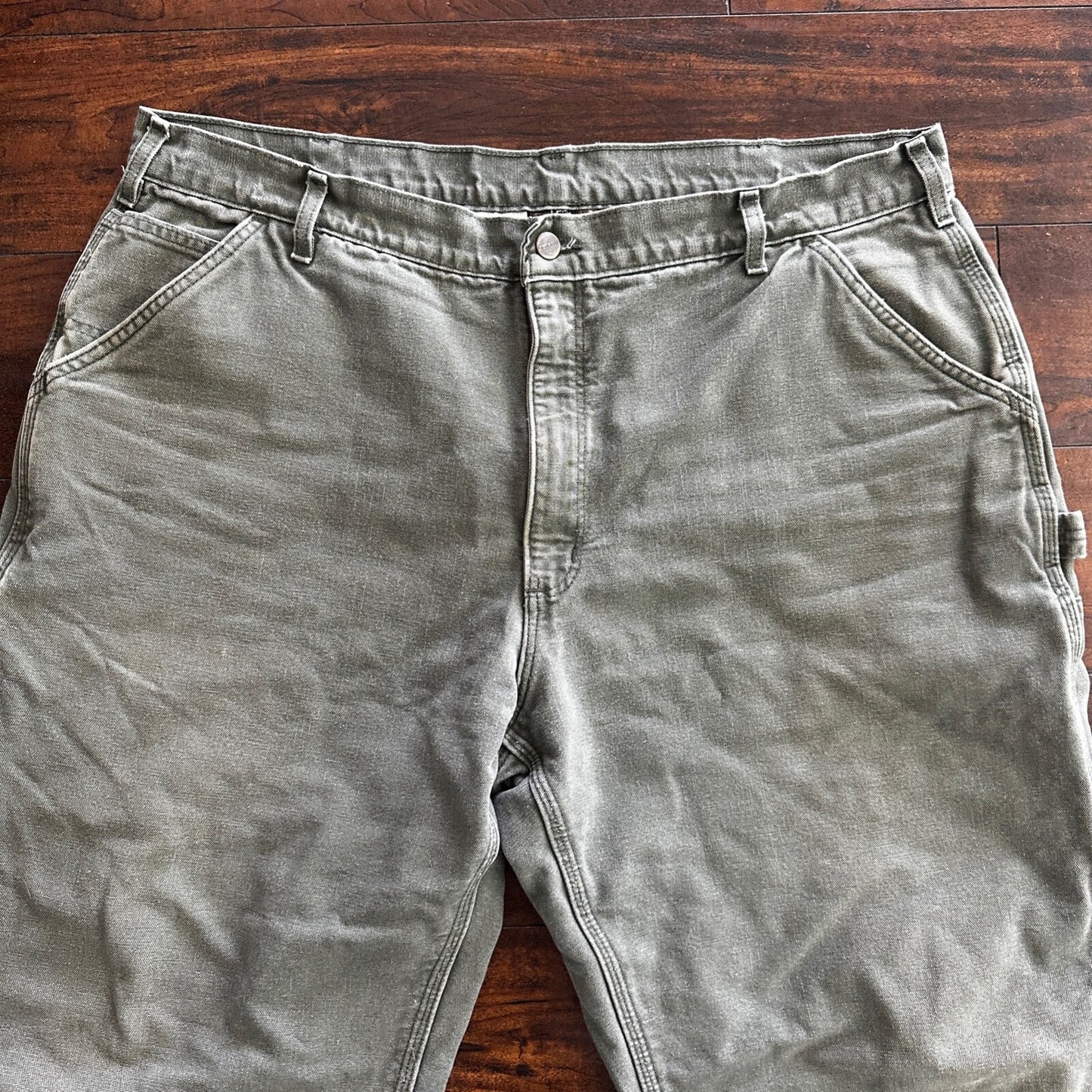 Carhartt Pants Men's 42X30 Flannel Lined Washed Duck VTG Fit B111-MOS Green