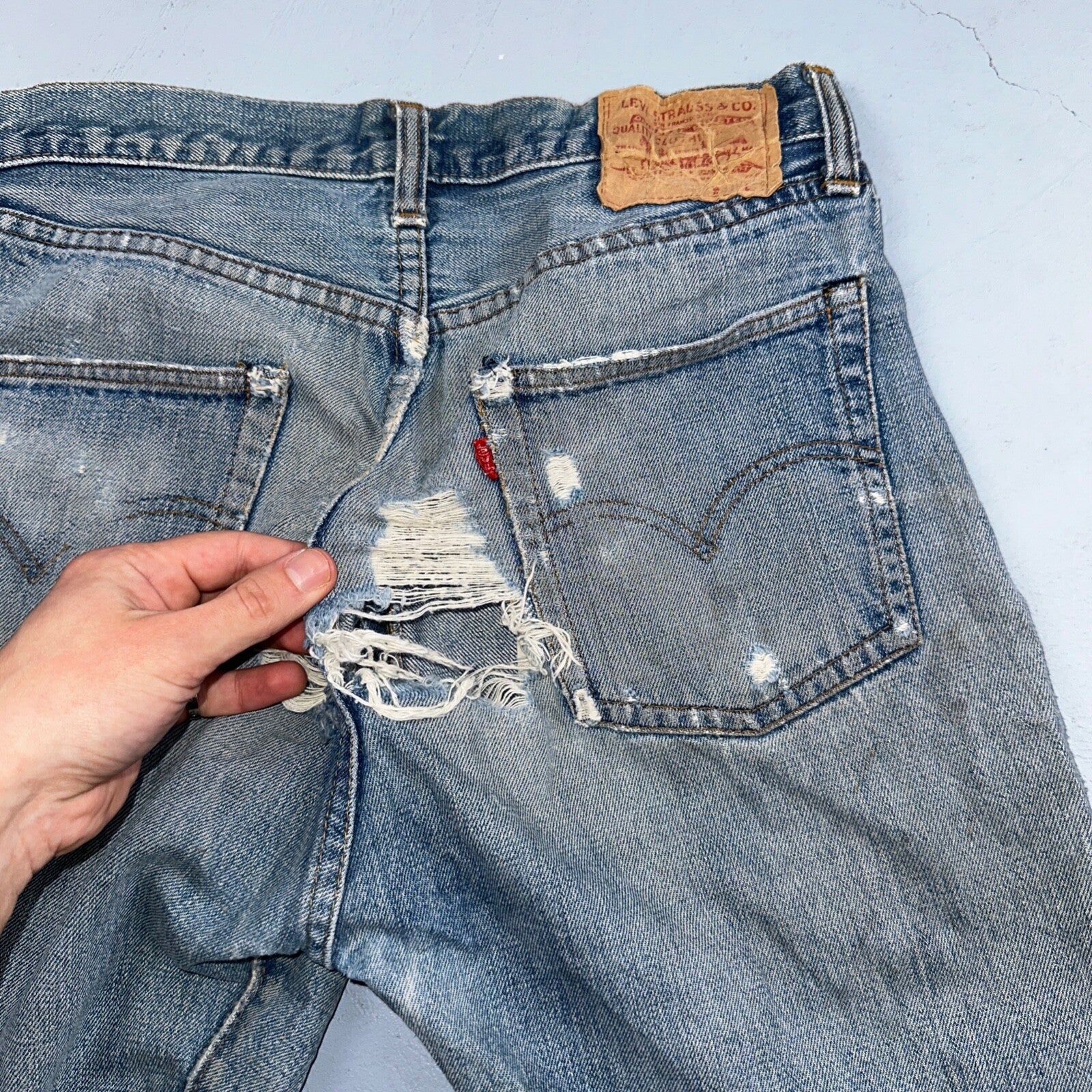 Levis 501 Vintage 70s SS Redline Selvedge USA 66 Jeans Thrashed 31x34 Act 29x30