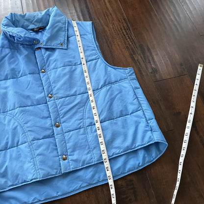 Vtg Sears Western Outdoor Wear Puffer Vest Snap Baby Blue 70s 80s Boxy XL