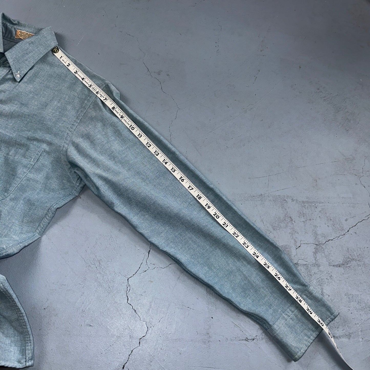 LL Bean Chambray Shirt Mens Size 15 34 Reg Button Long Sleeve Blue Cotton