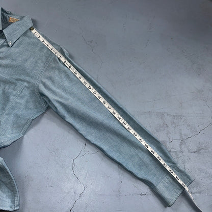 LL Bean Chambray Shirt Mens Size 15 34 Reg Button Long Sleeve Blue Cotton