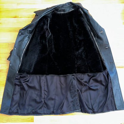 VTG Mens Long Length Vintage Leather Military Duster Custom Made Lined 1980s