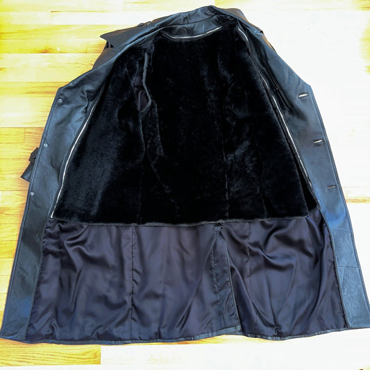 VTG Mens Long Length Vintage Leather Military Duster Custom Made Lined 1980s