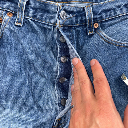 Levis 501 Vintage 90s USA XX Straight Leg Jeans Blue Light Wash 35x34 Act 32x30