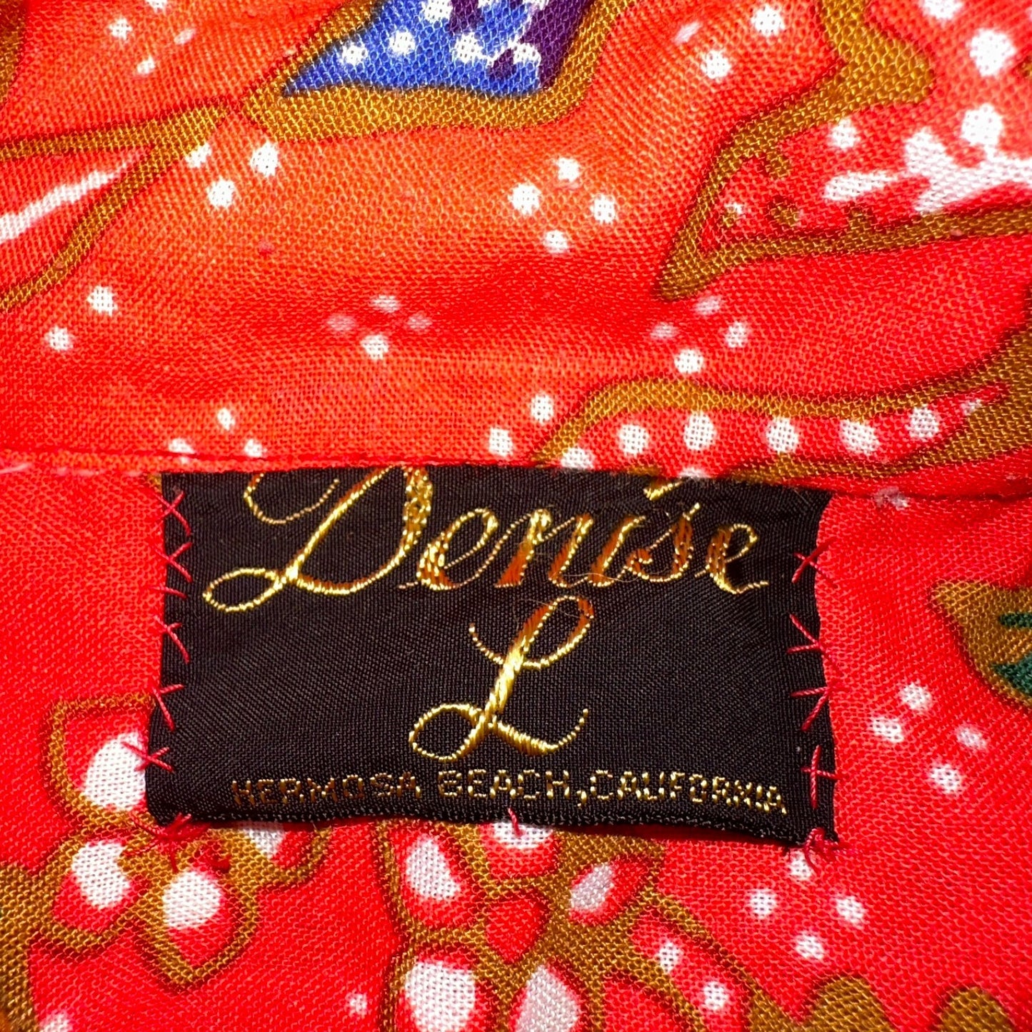 Vintage Denise Maxi Dress Red Floral Batik Boho 70s Style Hermosa Beach CA Rare