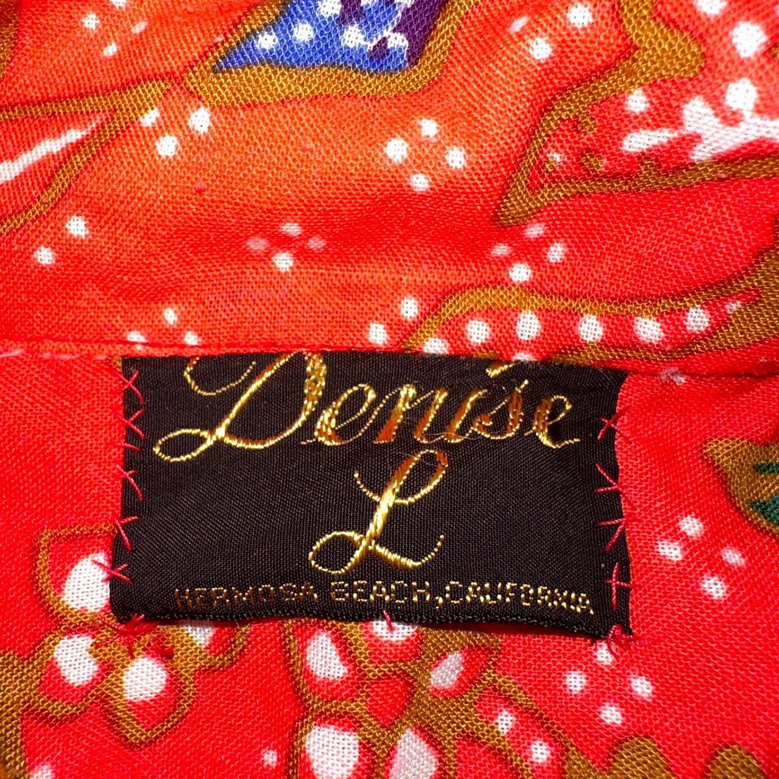 Vintage Denise Maxi Dress Red Floral Batik Boho 70s Style Hermosa Beach CA Rare