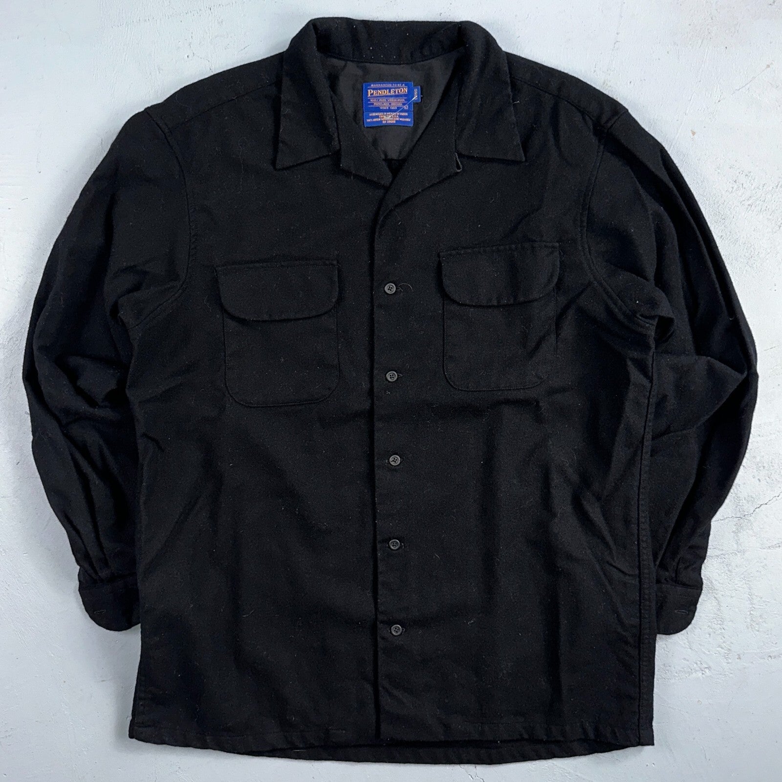 Pendleton Original Board Shirt BLACK 100% Wool Button Down Men’s Size L Long VTG