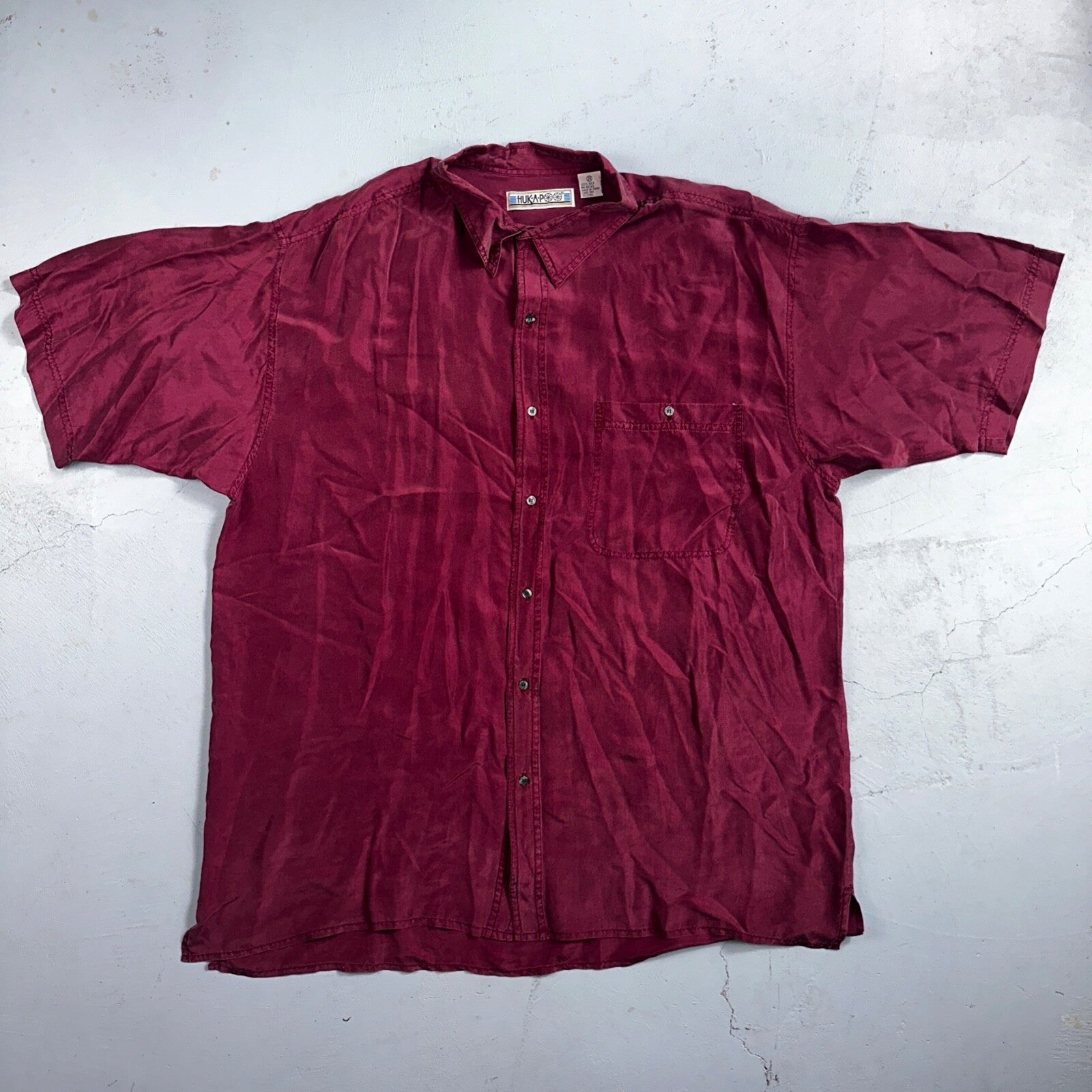 Huk A Poo Mens 2XL Short Sleeve Silk Collared Putting Up Purple VTG