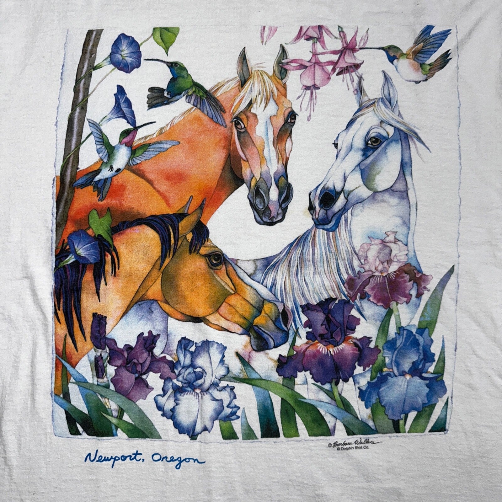 Abstract Horses VTG T Shirt Barbra Wallace Dolphins Newport Oregon Country Art