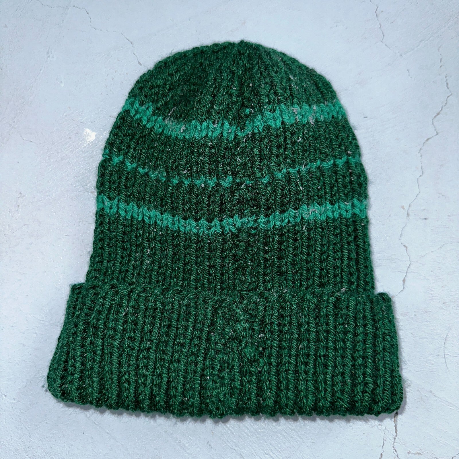 VTG 70s Wool Hand Knit Winter Beanie Hat OSFM Rockabilly Warm Grunge Basic Green