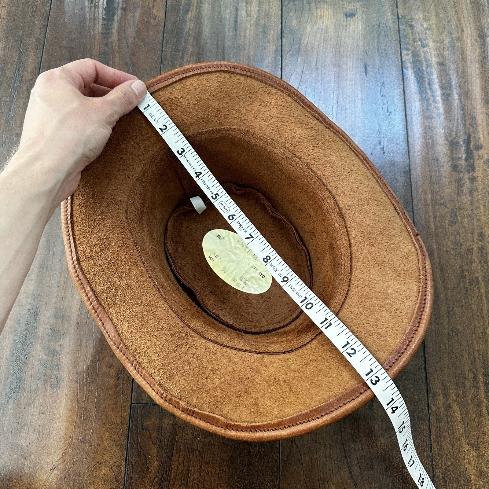 Vtg 1980s Leather Hat Suede Australia Hippy Suede Leather HAT Mens 20 Inch 80s