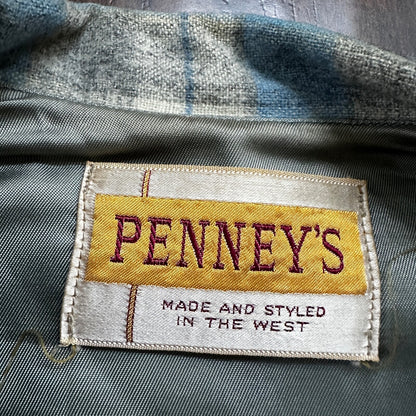 VTG 50s Penney's Chore Coat Shadow Plaid Rockabilly Wool Flannel Shirt 1950s