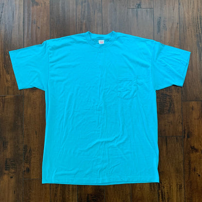 Simple Vintage T Shirt Pocket Blank Bright Baby Blue Single Stitch Oversized 90s