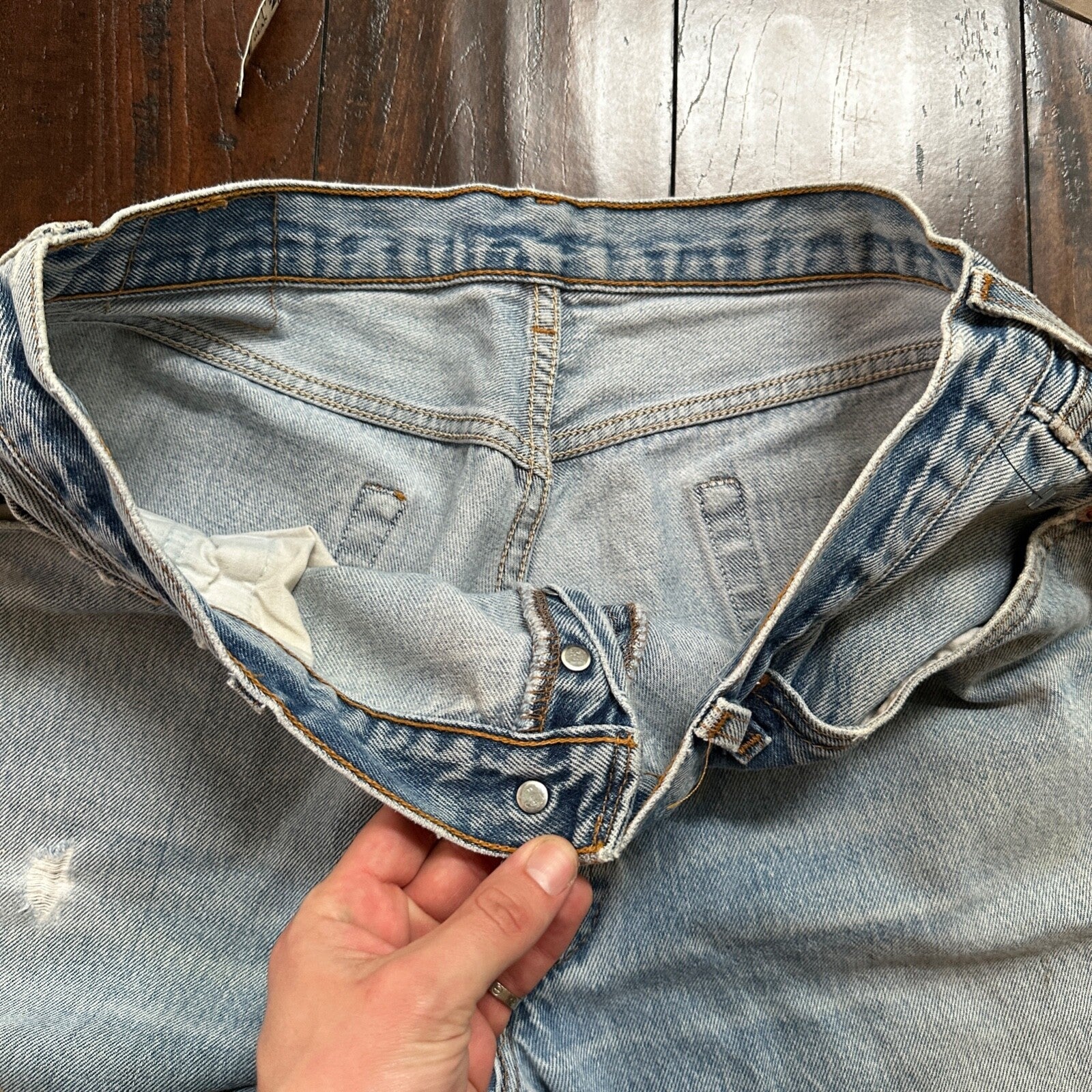 VTG 90s Levis 501 Button Fly 38x33 USA Tag Jeans Straight Wash Blue XX Act 34x28