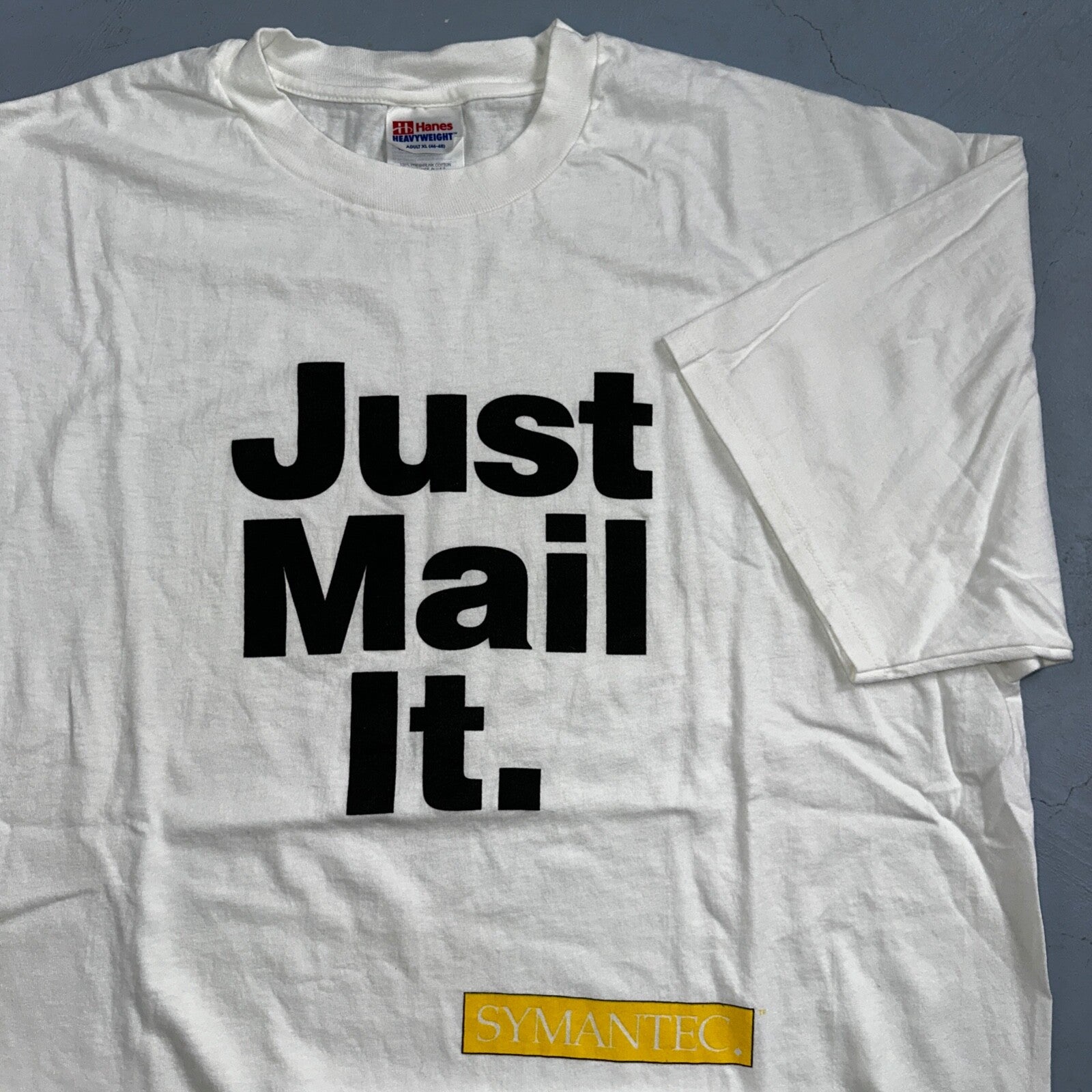 Nike Just Mail It Funny VTG T Shirt Symantec Humor Postal Office Joke Fun