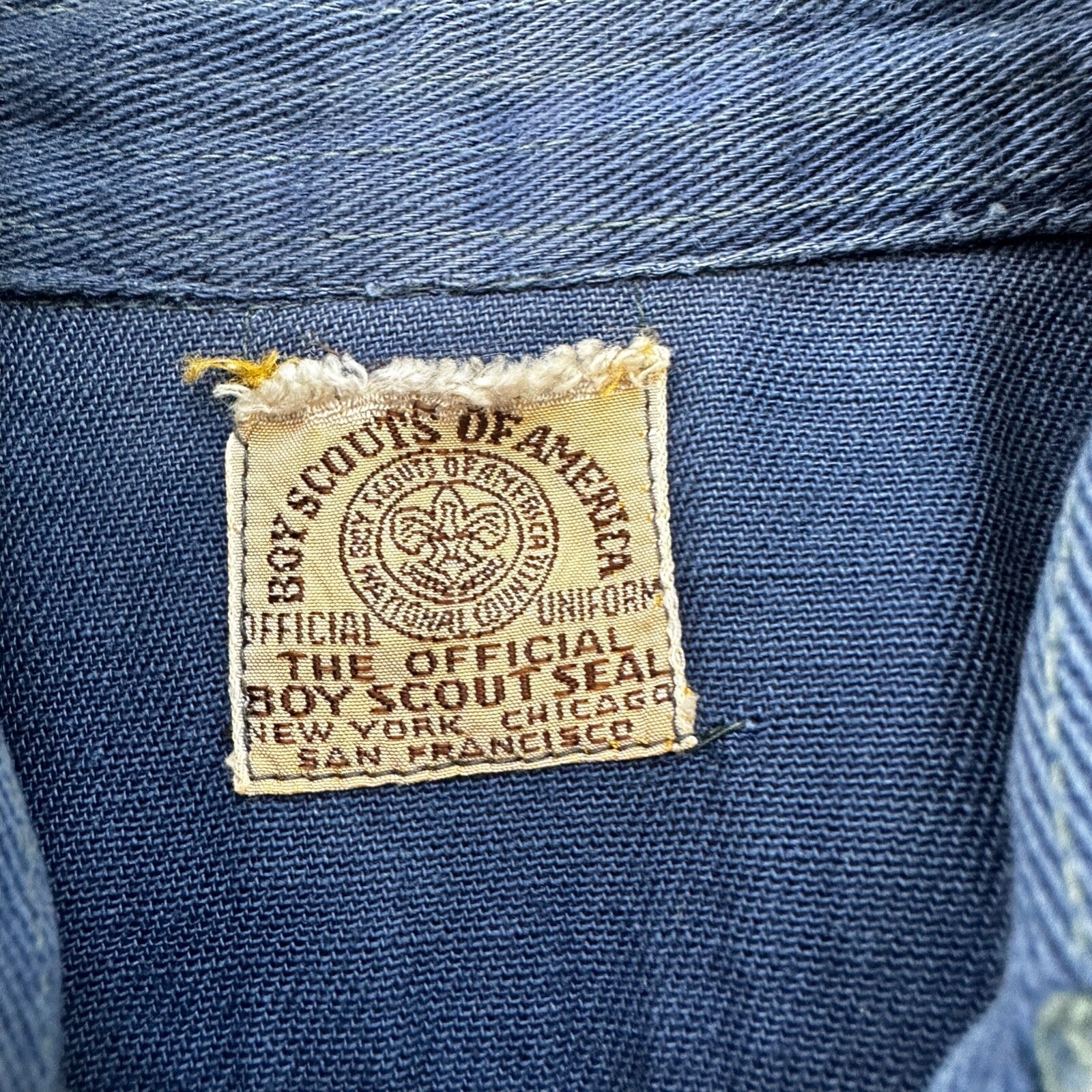 Vintage 60s BSA Boy Scouts Cub Shirt Blue Button Up Uniform Flawed Pins