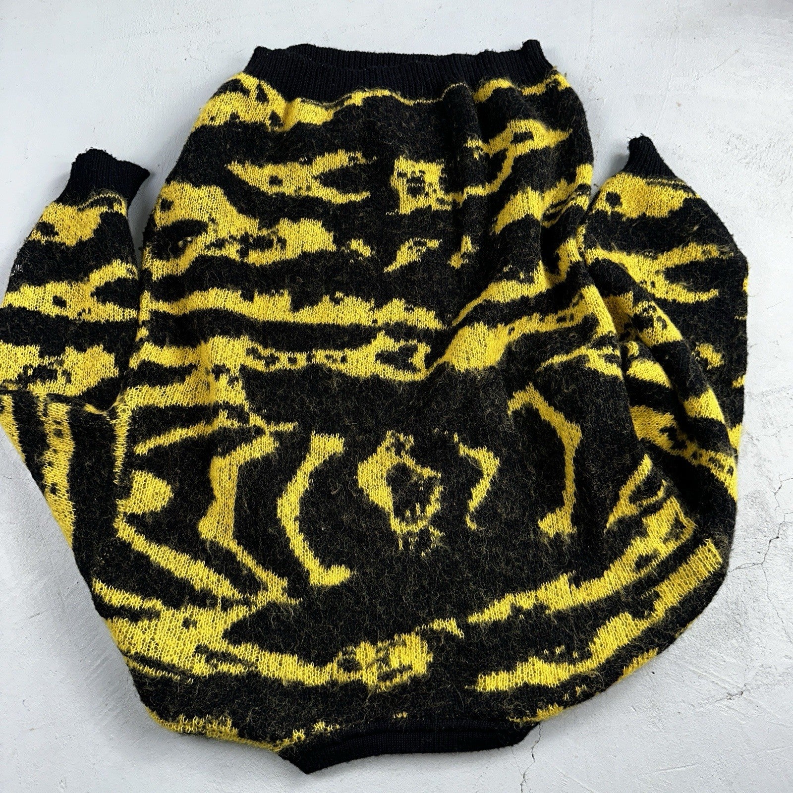 Vintage Nordstrom Brass Plum Nordic Yellow Black Wool Sweater M 80s Retro