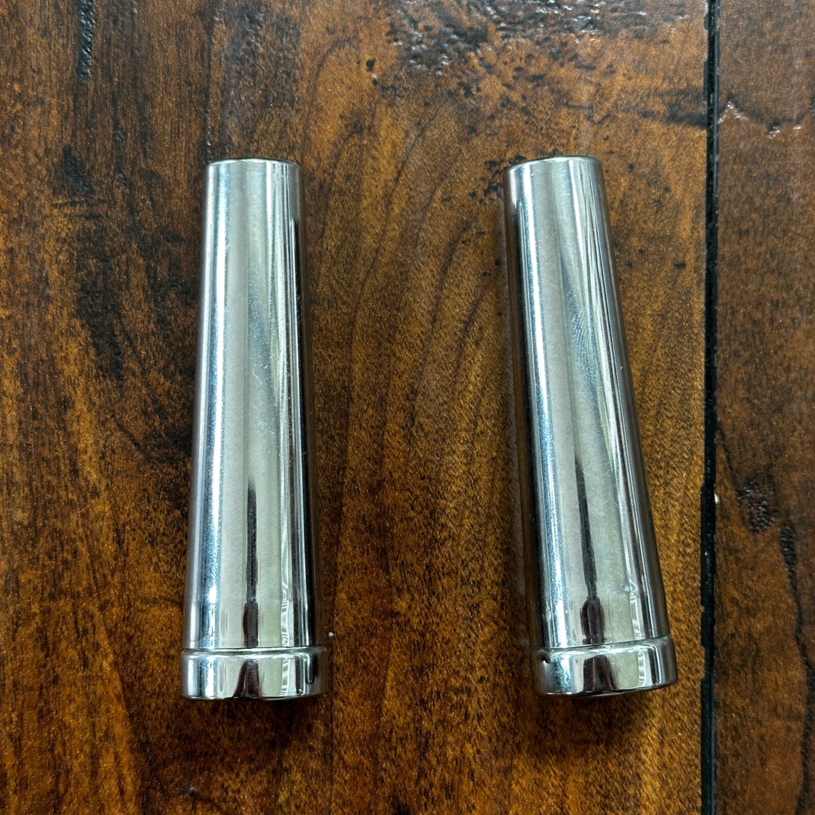 Vintage Modern MCM Silver Tone Chrome Bullet Shaped Salt & Pepper Shakers Eames