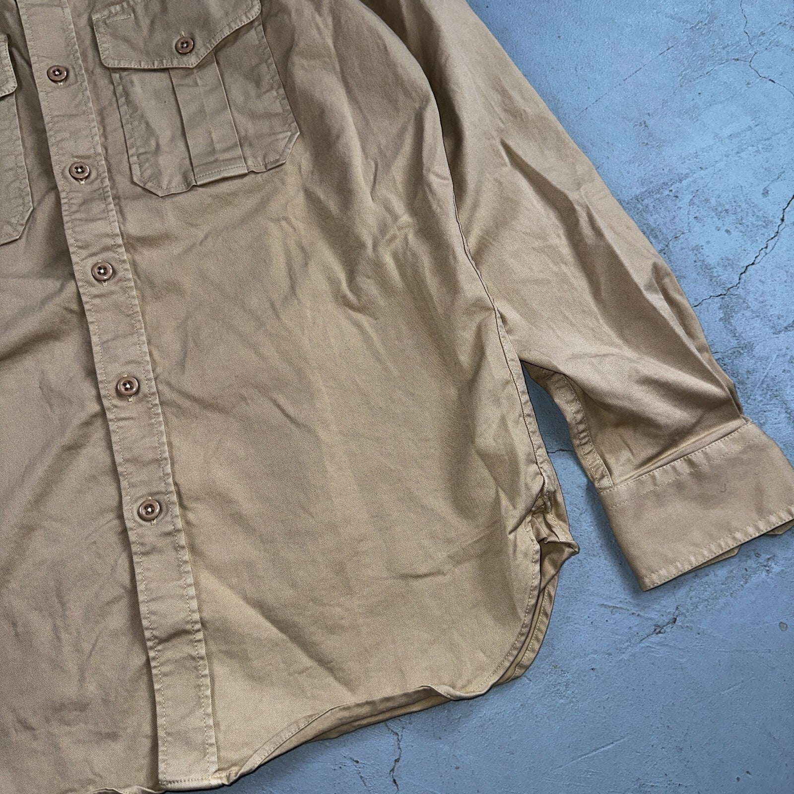 J Peterman Shirt Mens M Khaki Officer & Gentleman Field Shirt Safari Outdoor VTG