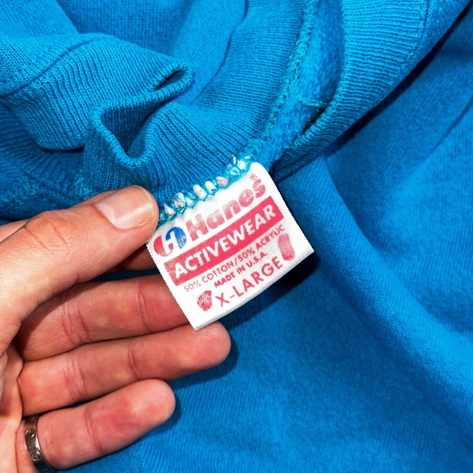 1990s VTG Hanes Sport Blank Sweatshirt XL Blue Made In USA Crewneck Basic