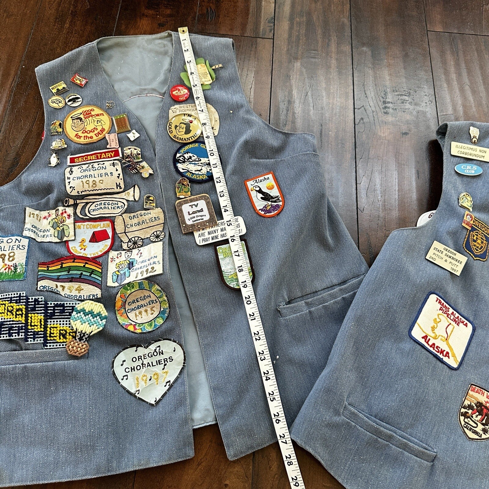 Vintage Rockabilly Patchwork Vest Lot Pins 2 Patches Rare Oregon McMinnville PDX