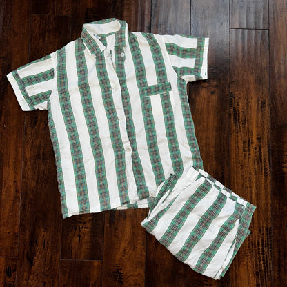 Vintage 50s 60s Tommies Sanforized Sleepwear Pajamas Pair Pants Top Cotton Green