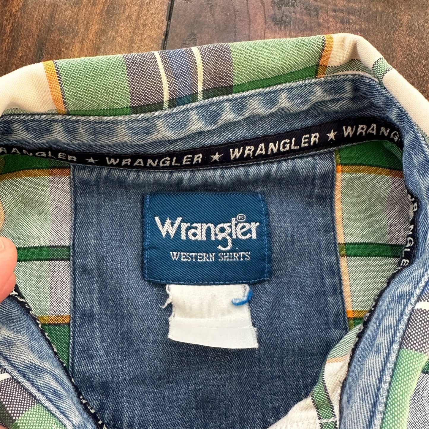 Wrangler Shirt 2XL XXL Green Blue Plaid Cowboy 90s Western Button Casual Mens