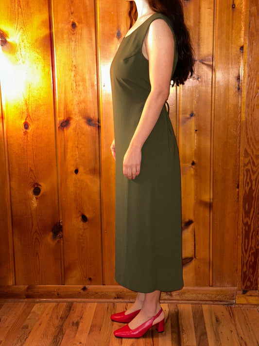 R&M Richards Karen Kwong Womens Maxi Dress Size 14 Green Simple Sleeveless VTG