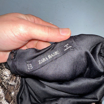 Zara Woman Metallic Gold Snake Print Sequined Ruched Mini Skirt Sz XS Short