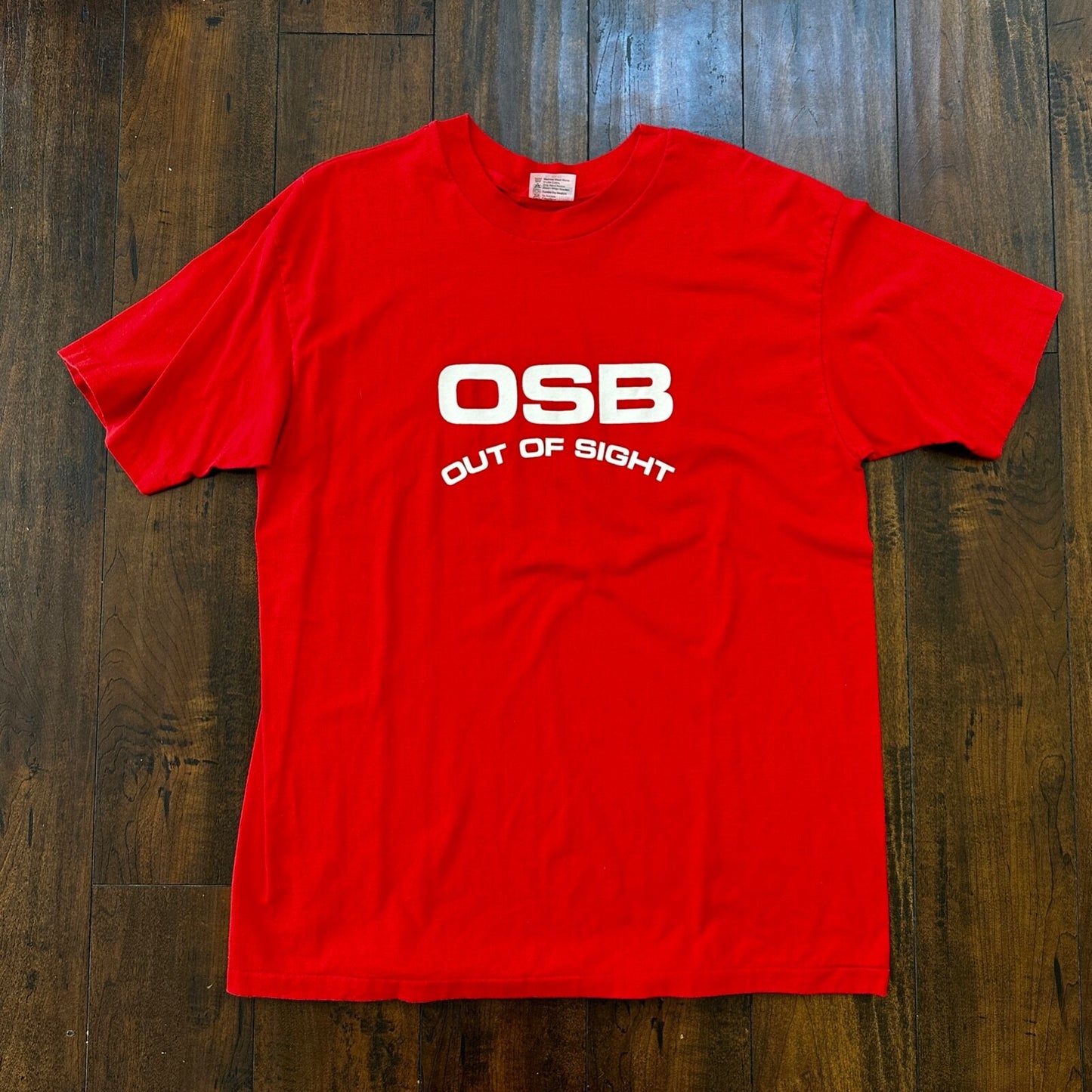 OSB Funny Vintage T Shirt Out Of Sight Quite Shy Construction Humor Hanes Red 80