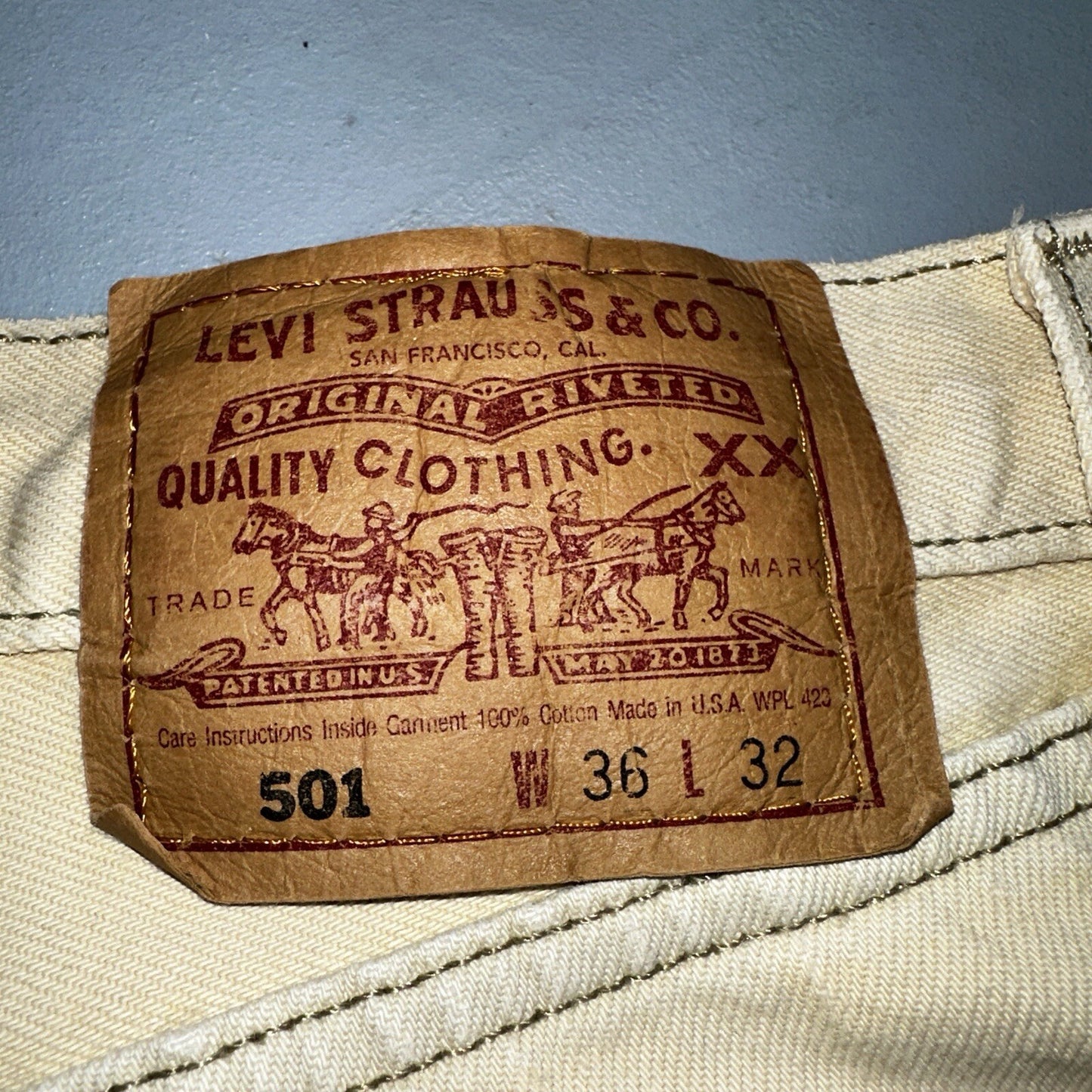 Levis 501 Vintage 90s USA XX Straight Leg Jeans Yellow Khaki 36x32 Act 34x31