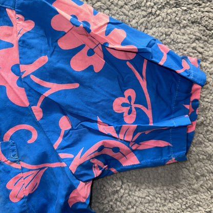 Vintage 50s Hawaiian Aloha Print Shirt Rockabilly Honolulu 60s Button USA Pink