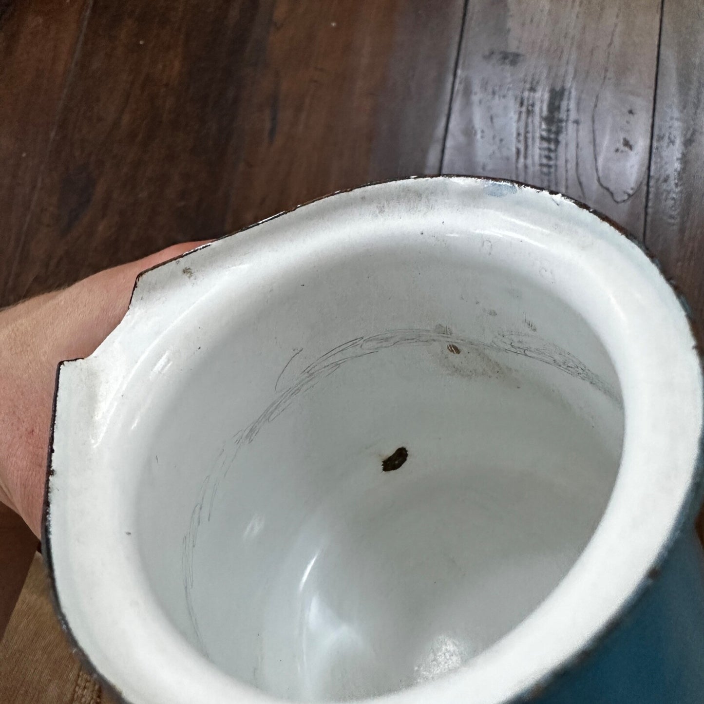 VTG Antique Blue Milk Warmer Primitive Cooking Pot Barista Tool Poland