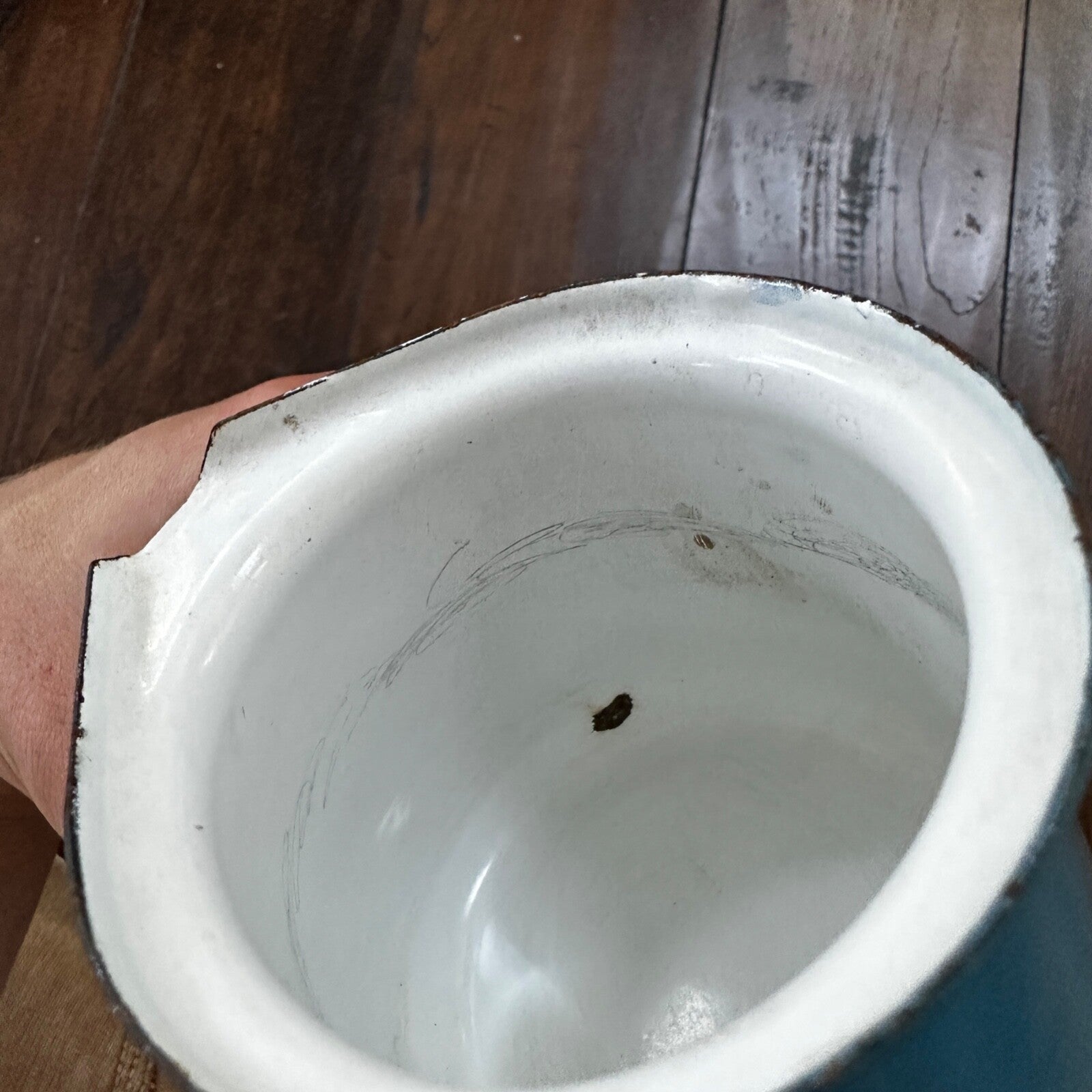 VTG Antique Blue Milk Warmer Primitive Cooking Pot Barista Tool Poland