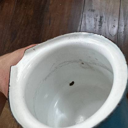 VTG Antique Blue Milk Warmer Primitive Cooking Pot Barista Tool Poland