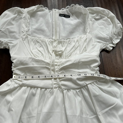 SHEIN MOD Ruched Bust Shirred Back Puff Sleeve Front Dress White Sexy Summer