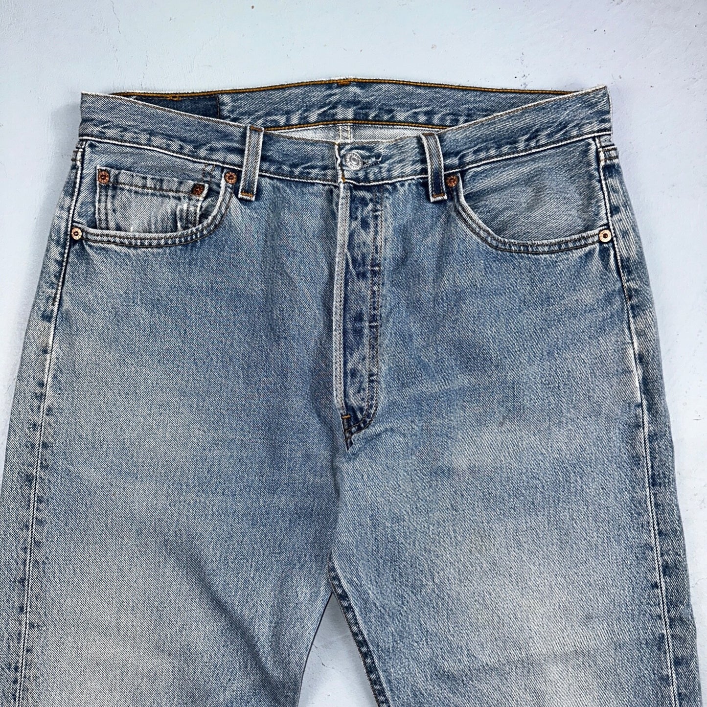 Levis 501 Vintage 90s USA XX Straight Leg Jeans Blue Light Wash 34x30 Act 31x29