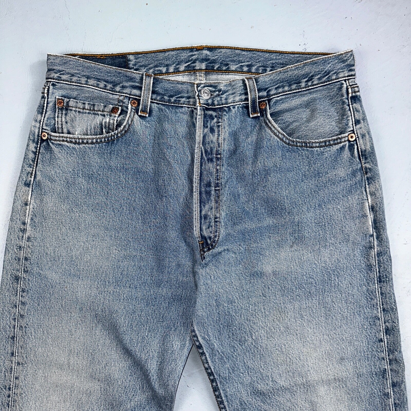 Levis 501 Vintage 90s USA XX Straight Leg Jeans Blue Light Wash 34x30 Act 31x29