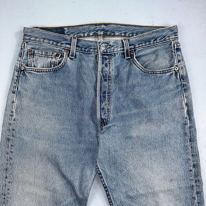 Levis 501 Vintage 90s USA XX Straight Leg Jeans Blue Light Wash 34x30 Act 31x29