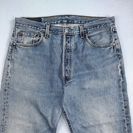 Levis 501 Vintage 90s USA XX Straight Leg Jeans Blue Light Wash 34x30 Act 31x29