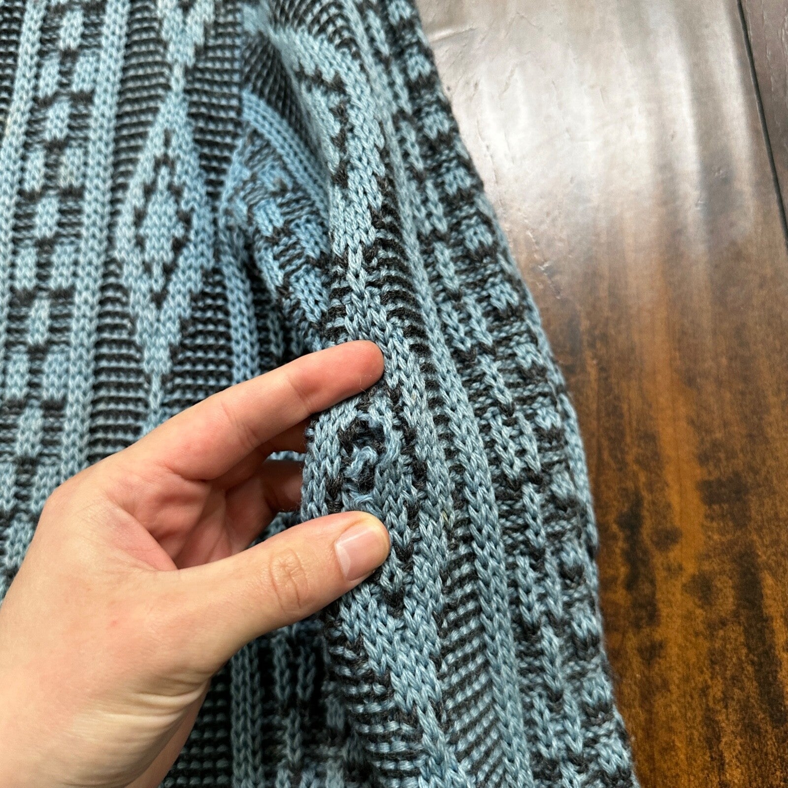 VTG RARE Caramy Cardigan Mens M Blue 1970s Corduroy Wool Button Up Aztec