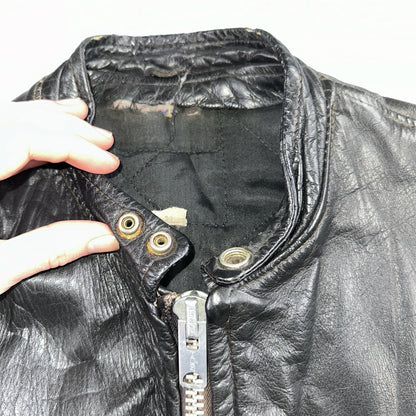 Vintage 50s 60s Black Leather Motorcycle Jacket Cafe Racer Biker 38 1950s 1960s