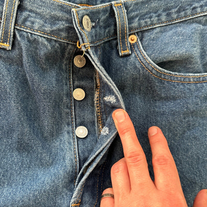 VTG Levis 501 XX Button Fly 90s USA Jeans Denim Straight Capri 34x30 Act 30x25