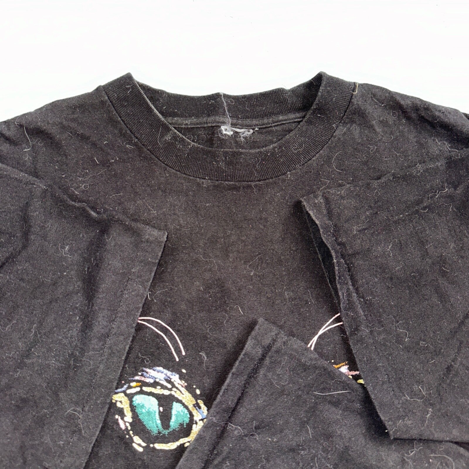 Vintage Airwaves T Shirt XL Black Cat Painted Artsy Screen Stars 1990 Rare Rap