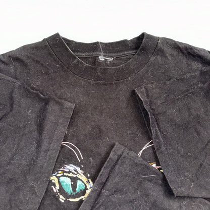 Vintage Airwaves T Shirt XL Black Cat Painted Artsy Screen Stars 1990 Rare Rap