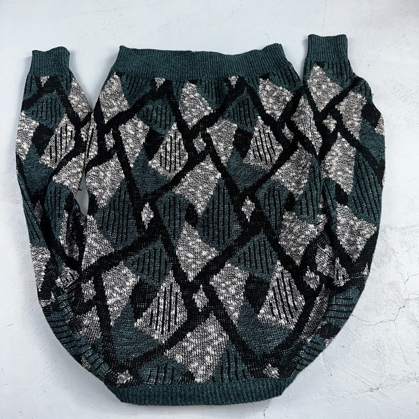 Vintage Le Tigre Mens Sweater M Blue Geometric Cardigan Grandpa 90s Cozy Aztec